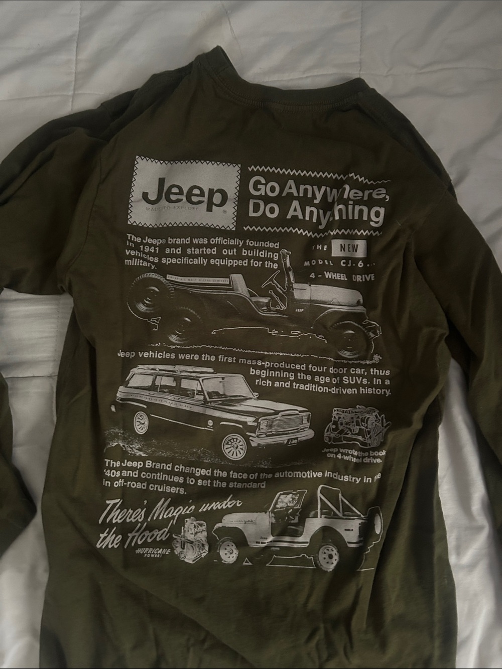 Jeep Olive Green Long Sleeve Logo Crew Shirt